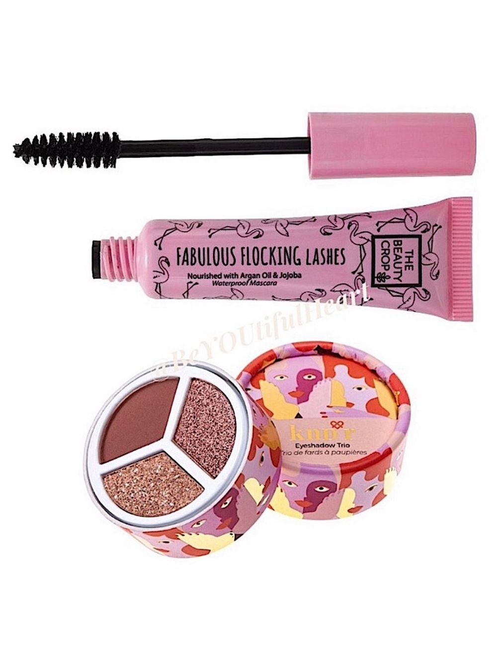 kndr Beauty Eyeshadow Trio in Romantic Rose & The Beauty Crop Mascara Bundle